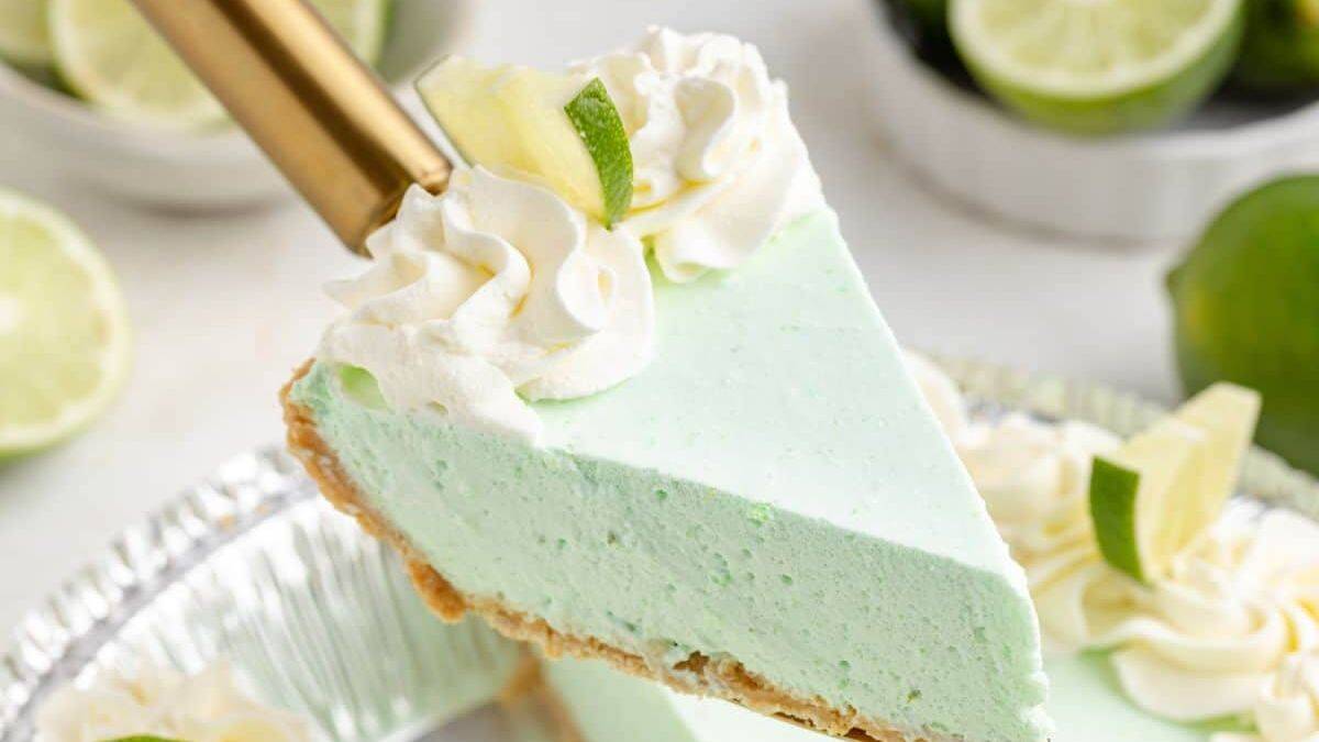 A slice of lime jello pie. 