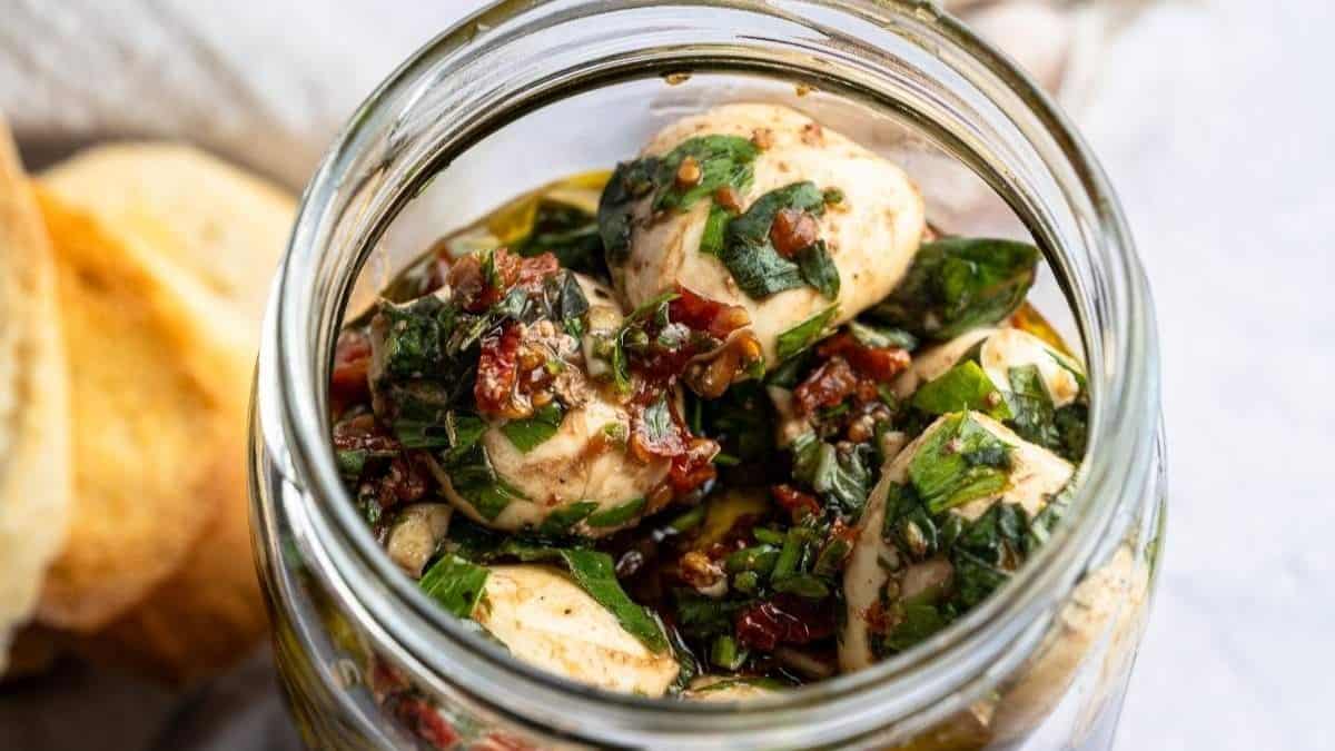Marinated Mozzarella Balls in a jar. 