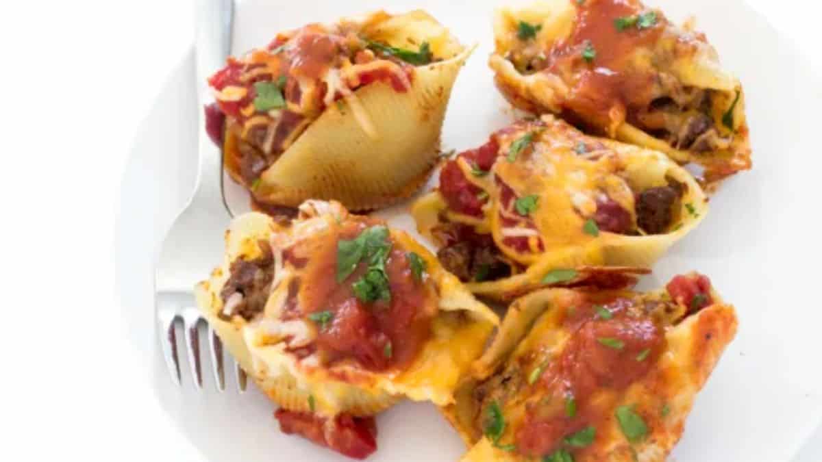 Mexican Stuffed Shells served in a plate. 