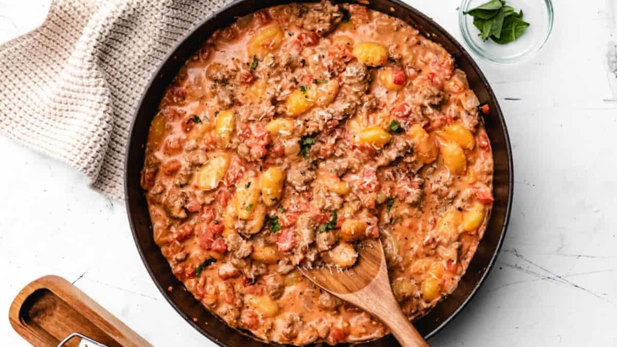 Creamy Sausage Gnocchi in a pot.