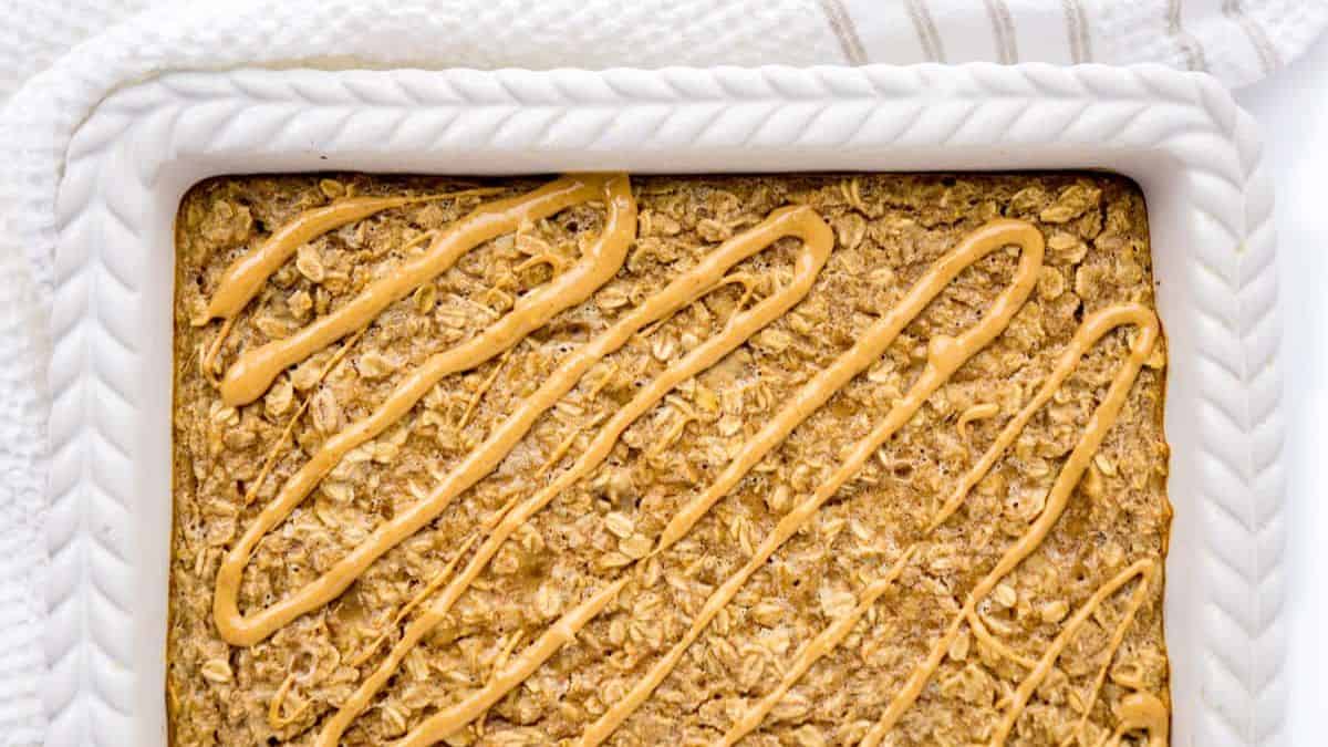 Freshly baked peanut butter banana baked oatmeal