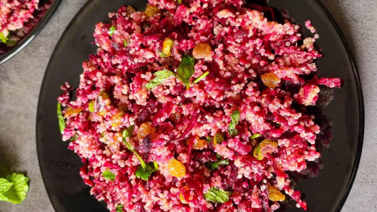 Quinoa Beet Salad served on a plate.