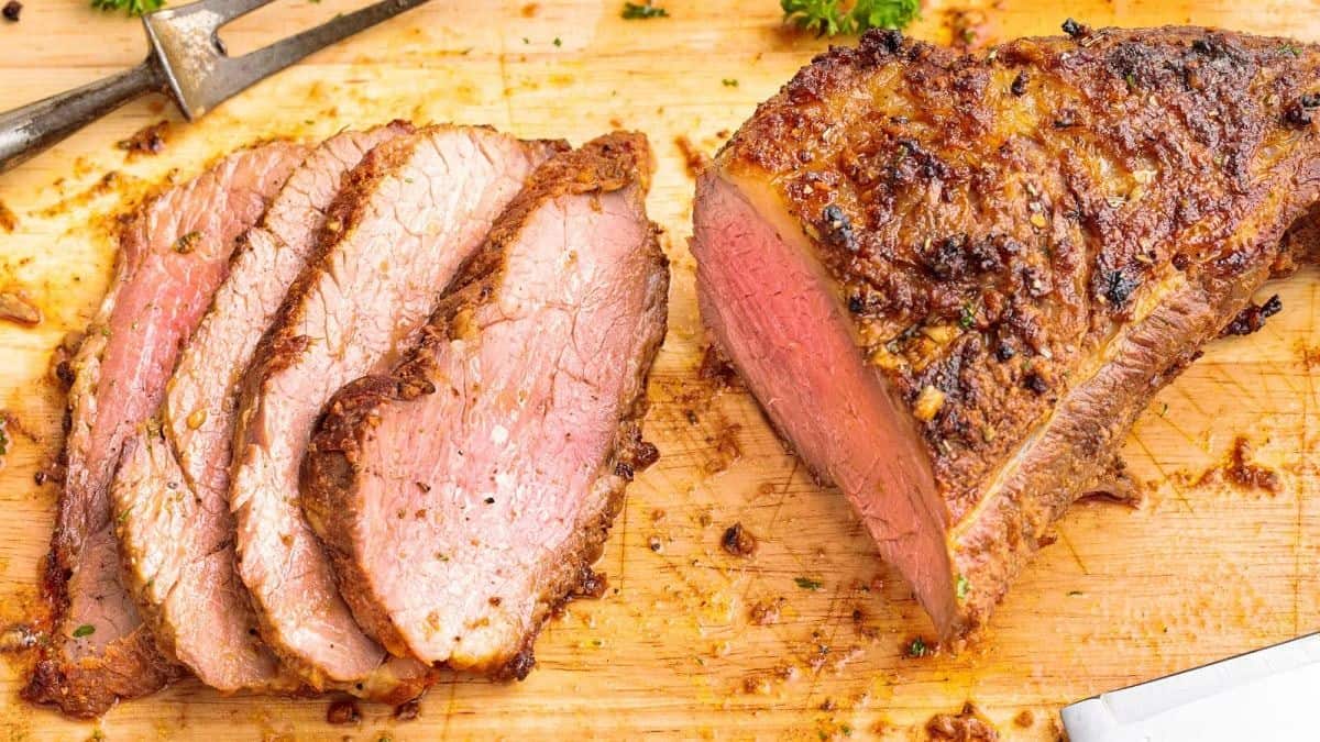 A few slices of tri-tip steak. 