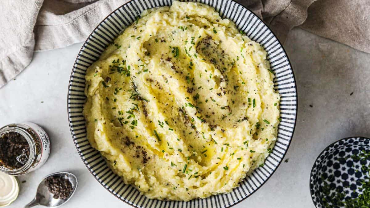 A bowl of truffle mashed potatoes