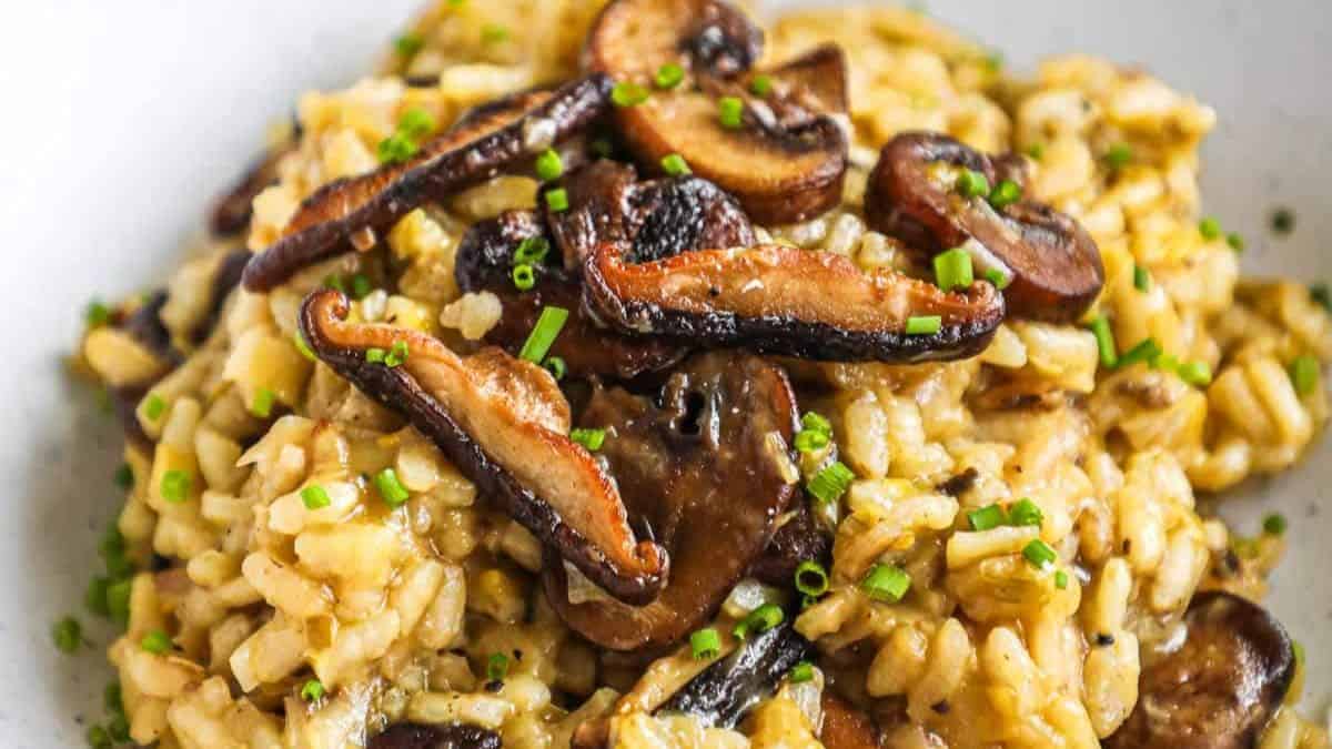 A serving of truffle mushroom and leek risotto