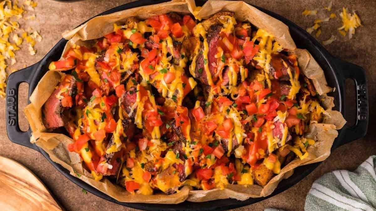 Taco bell inspired truffle nacho loaded fries.