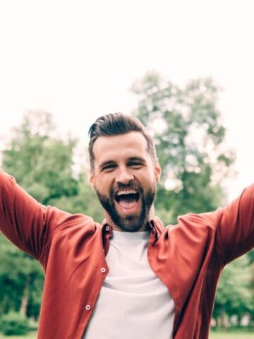 excited man outside