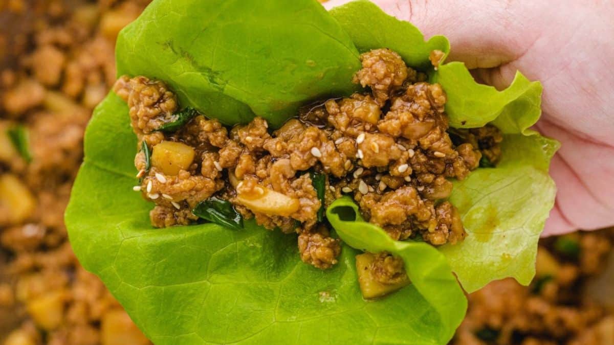 A serving of Asian Chicken Lettuce Wraps.