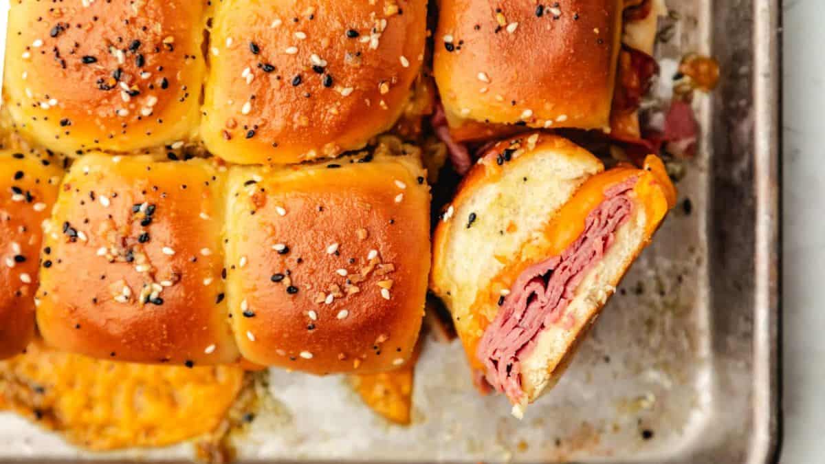 A few pieces of Baked Roast Beef Sliders.