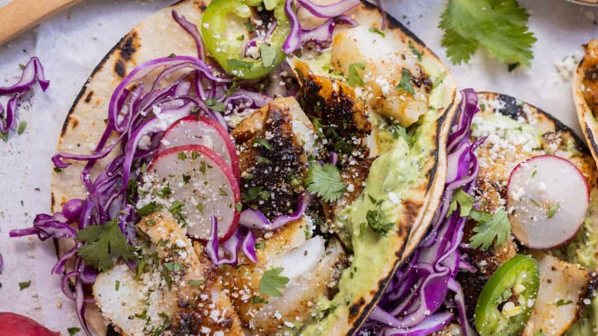 Blackened Fish Tacos with Avocado Sauce