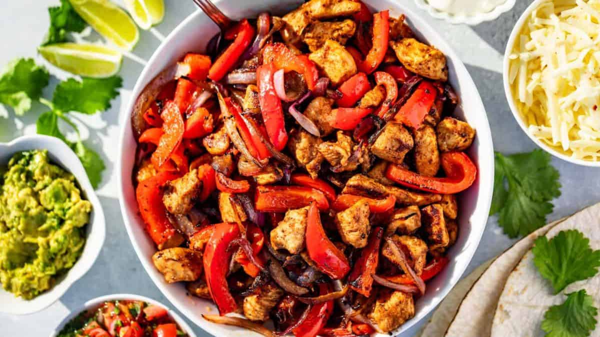 Blackstone Fajitas served in a bowl.