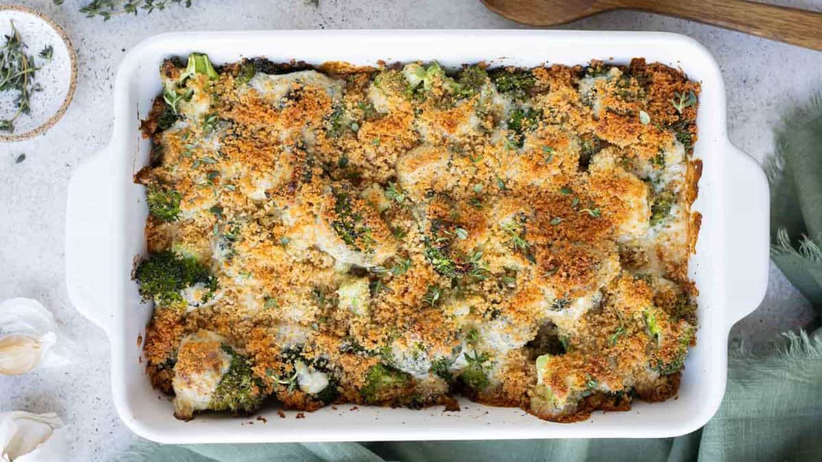 Freshly cooked broccoli au gratin
