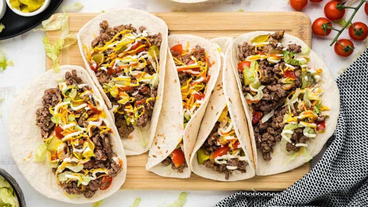 A few pieces of Cheeseburger Tacos.