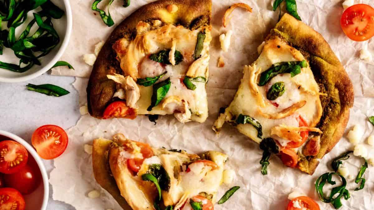 A few slices of Chicken Pesto Flatbread.