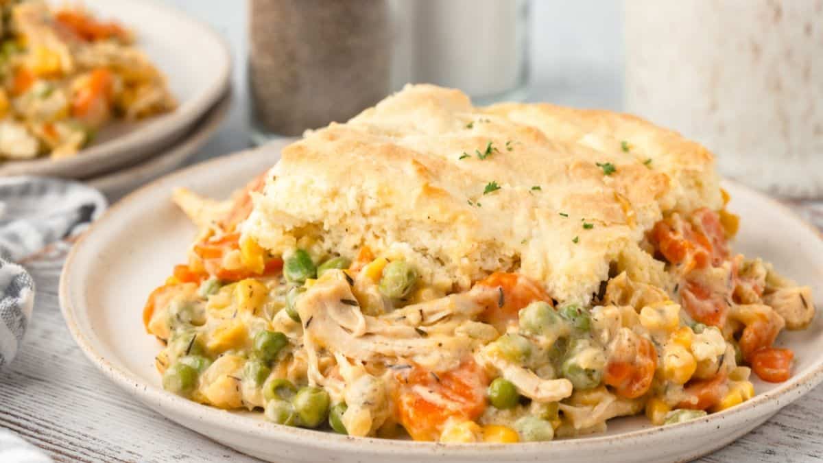 Chicken Pot Pie Casserole served on a plate.