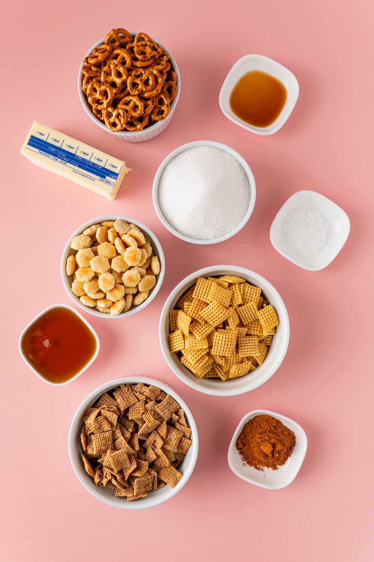 Ingredients needed to make Churro Chex Mix With Cinnamon Sugar
