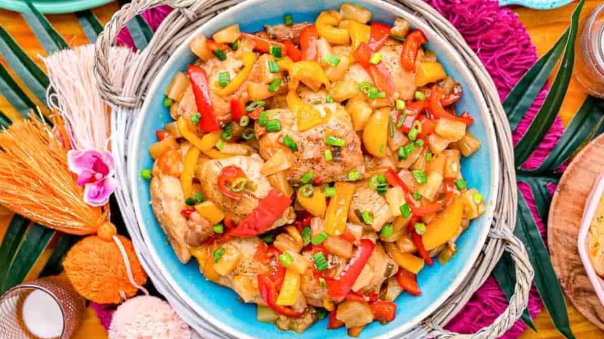 Crockpot Hawaiian Chicken served in a bowl.
