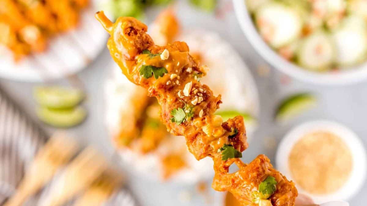 A stick of Easy Oven Chicken Satay.