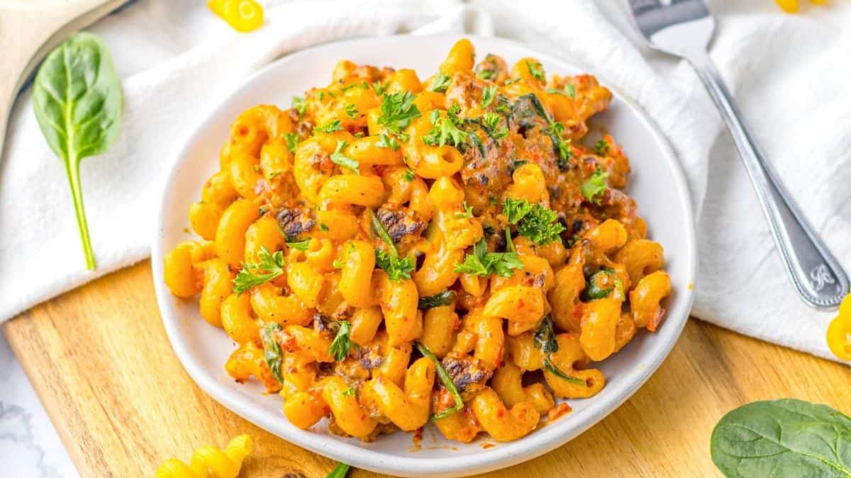 Italian Sausage Pasta served on a plate.