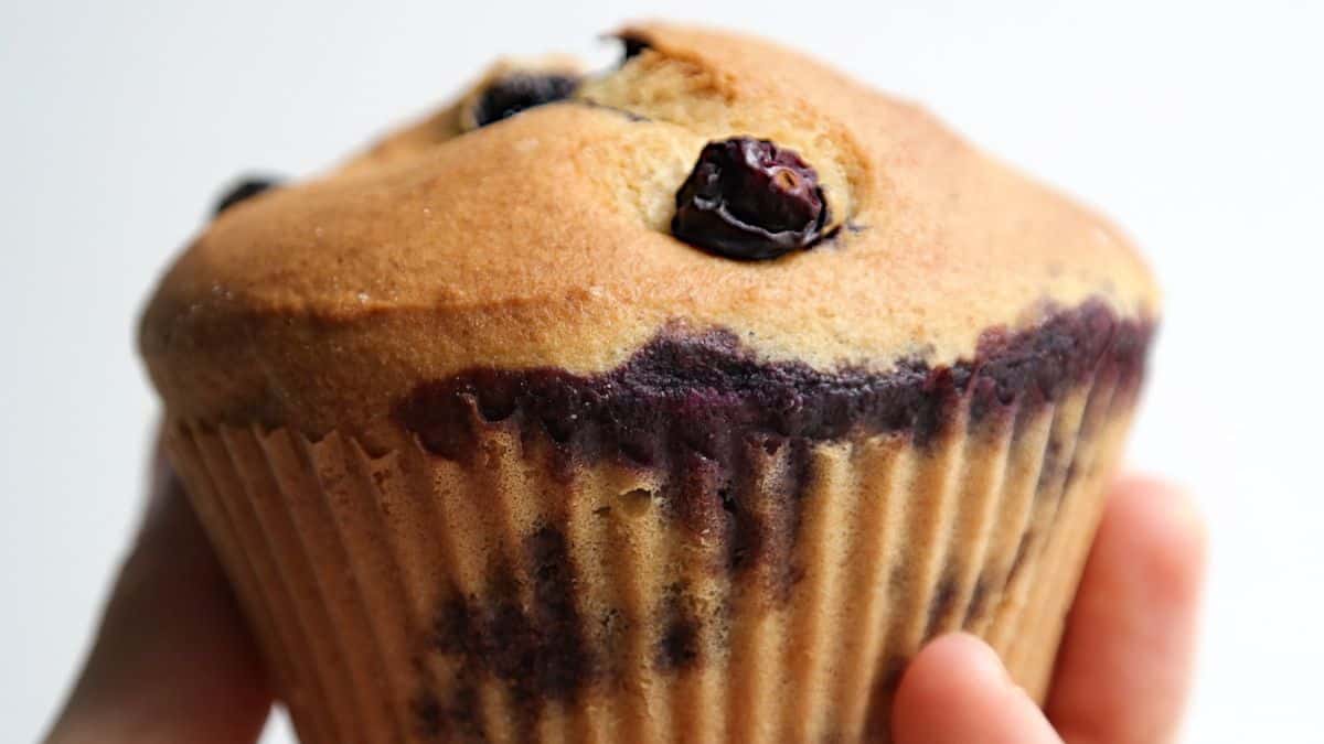 A piece of Keto Blueberry Muffin.