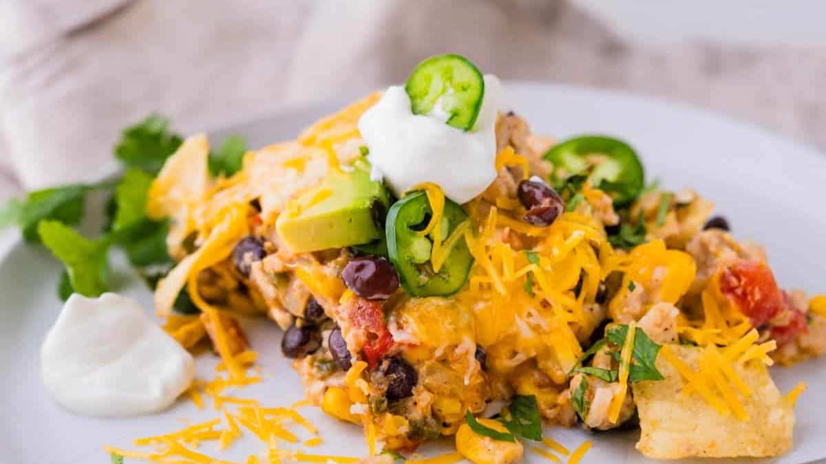 Mexican Chicken Casserole served in a plate.