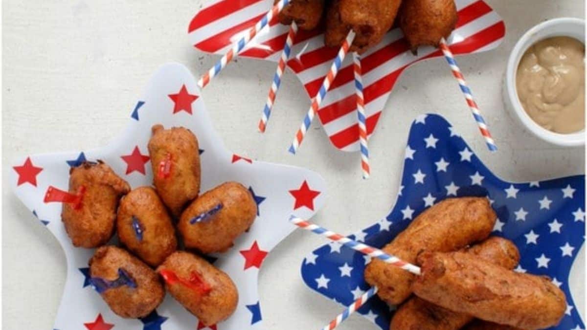 A few pieces of Mini Jalapeno Corn Dogs and Corn Dog Bites.
