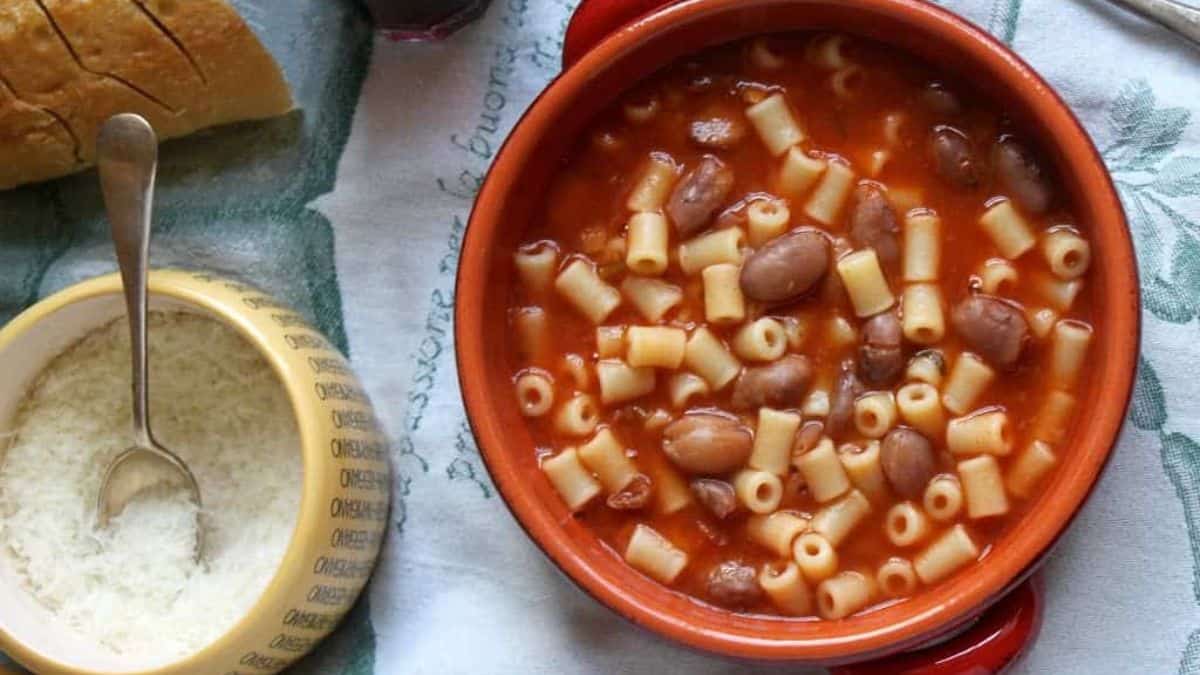 Pasta e Fagioli served in a bowl. 