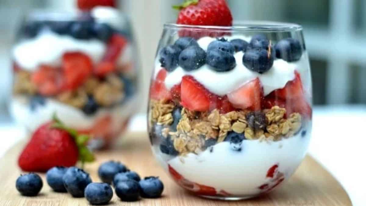A couple of servings of Red White and Blue Parfaits.