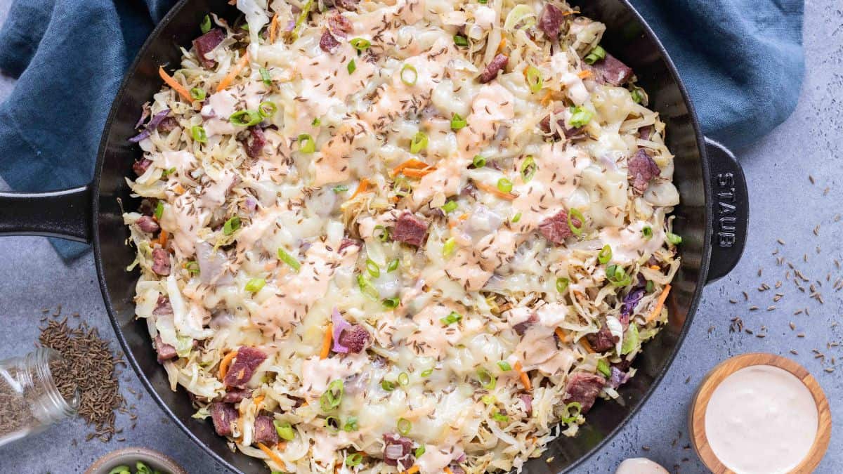 Reuben in a skillet. 