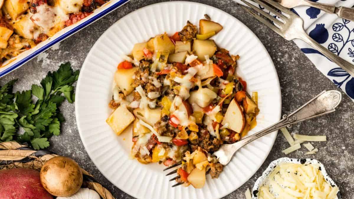Sausage and Potato Casserole served on a plate.