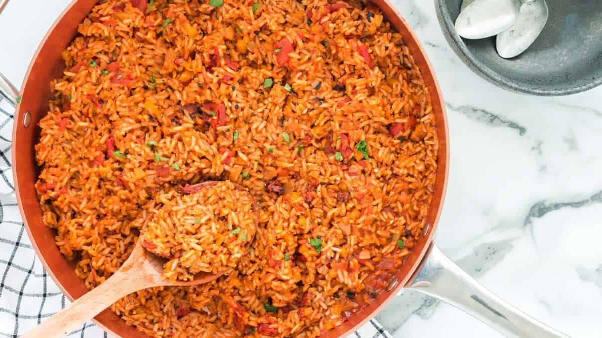 Spanish Rice in a pot.