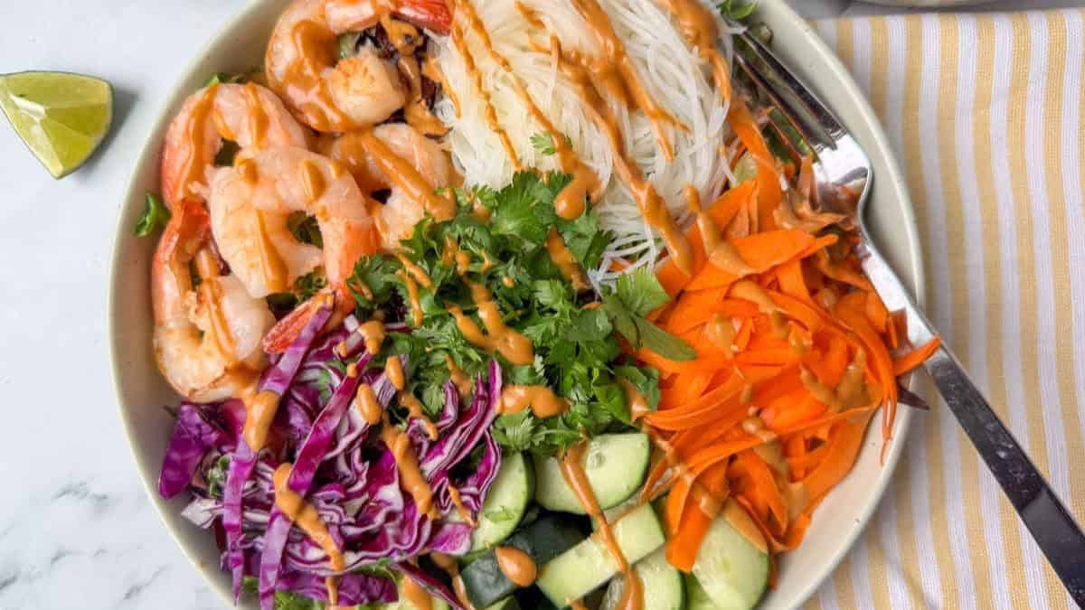 Spring Roll Salad served in bowl.