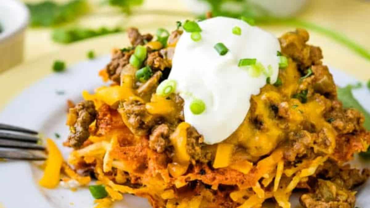 A serving of Taco Hash Brown Waffles.