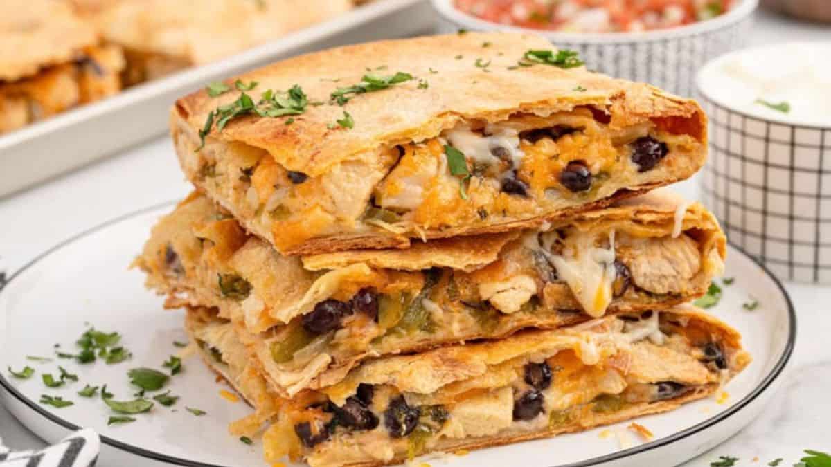 A few pieces of Chicken Sheet Pan Quesadillas.