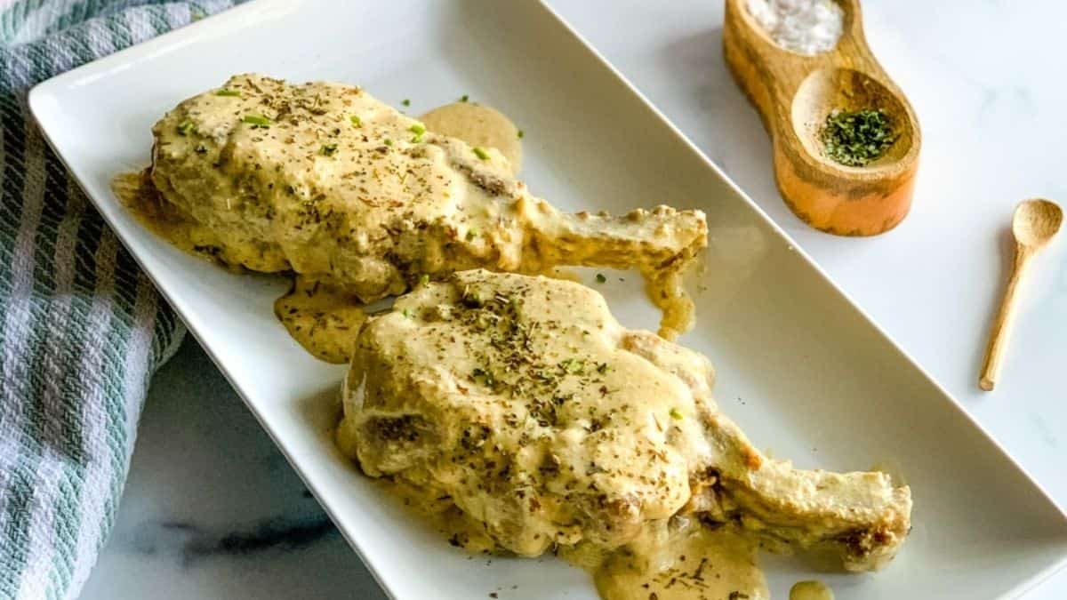 Two pieces of Creamy Pork Chops.