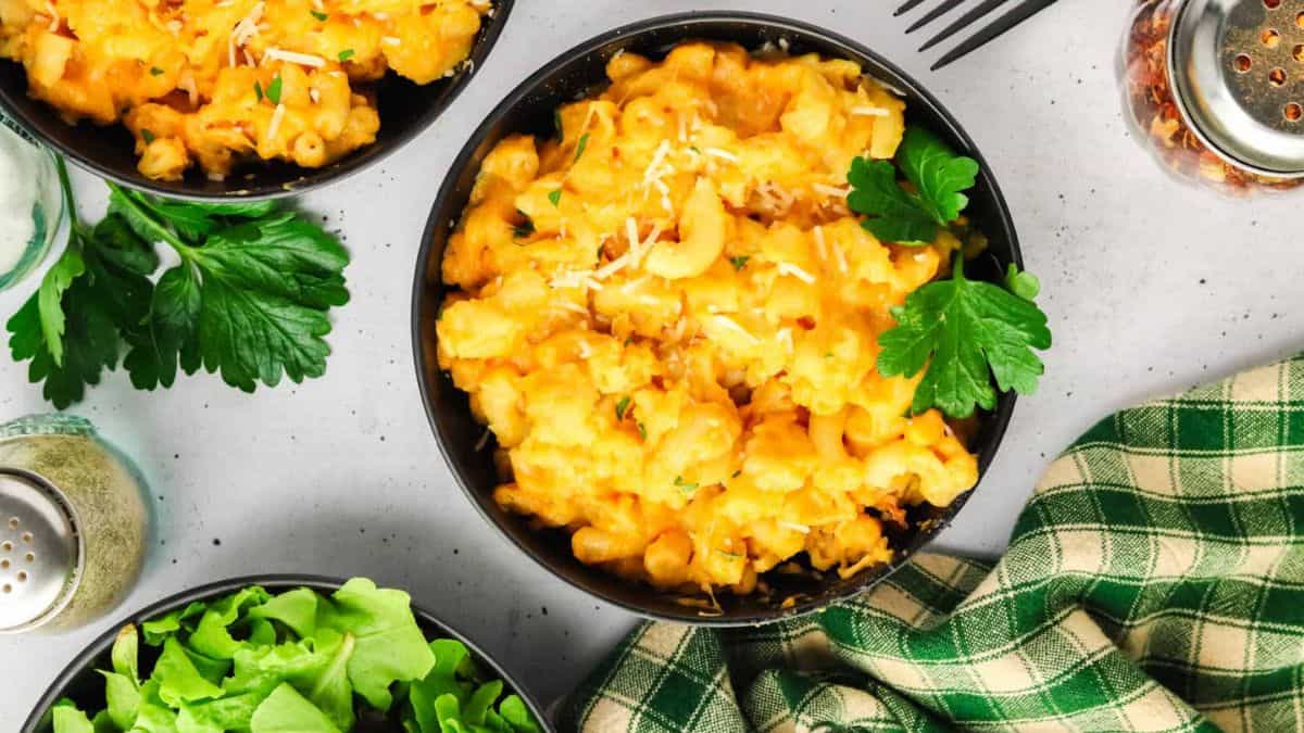 A serving of Crockpot Mac and Cheese served in a bowl.