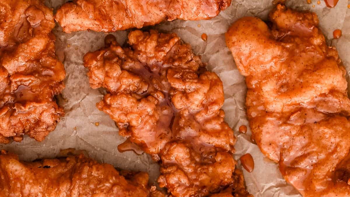 A few pieces of Crunchy Fried Hot Honey Chicken.