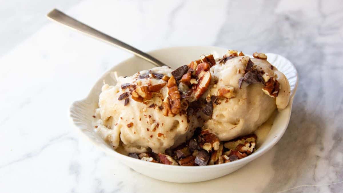 A bowl of homemade banana ice cream