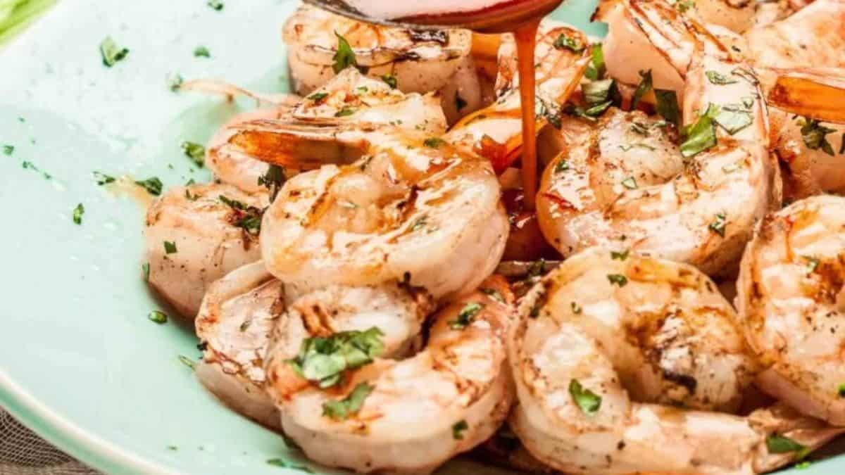Marinated Grilled Shrimp served on a plate.