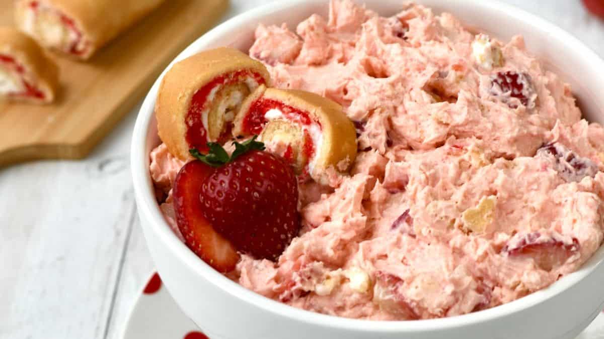 Shortcut Strawberry Shortcake Dip served in a bowl.
