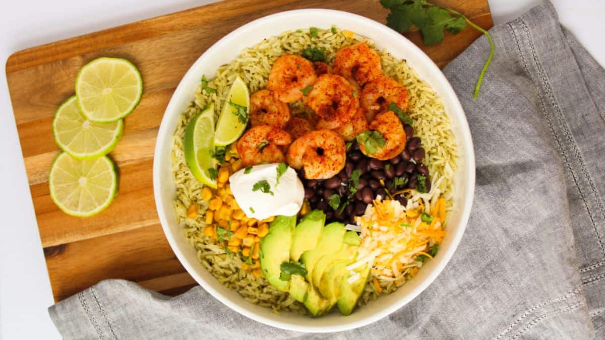 A serving of Shrimp Burrito Bowl.
