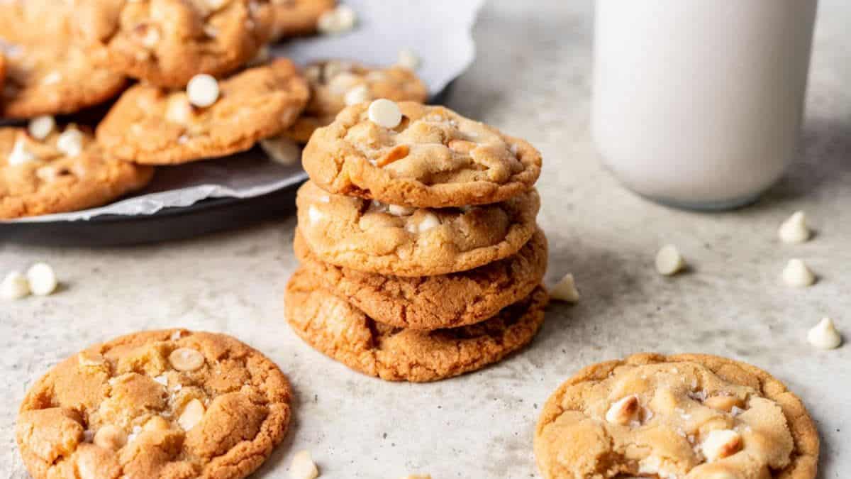 A couple of pieces of White Chocolate Macadamia Nut Cookies.