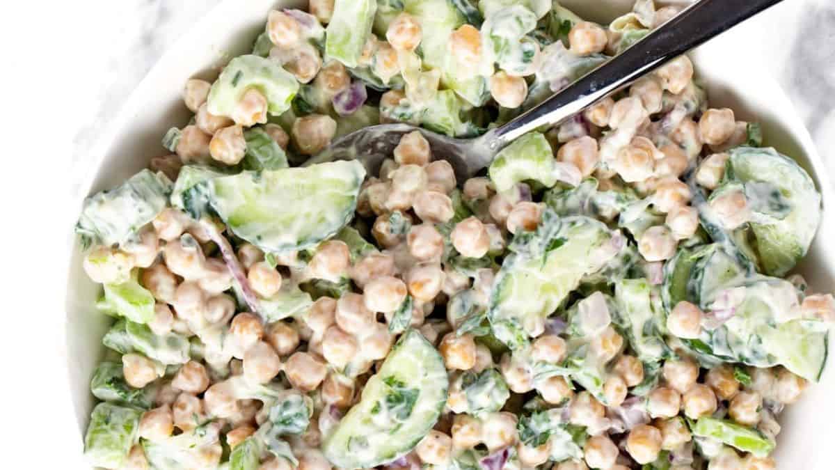 A serving of Creamy Chickpea Salad.