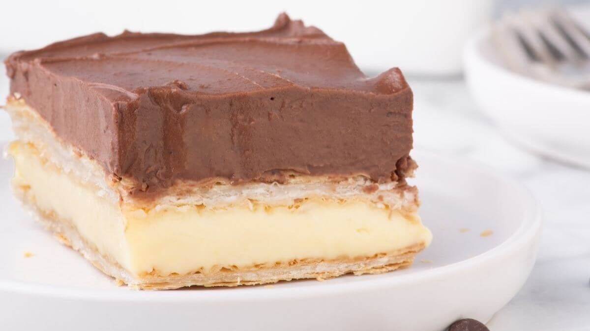 A serving of Chocolate Eclair Cake.