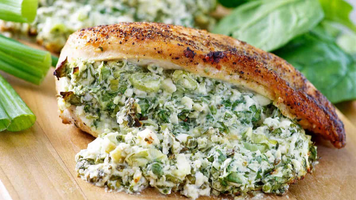 A serving of Feta and Spinach Stuffed Chicken Breasts.