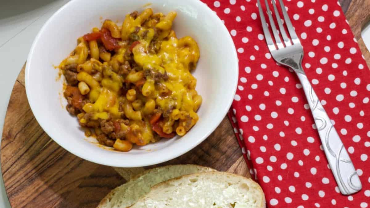 A serving of One-Pot Chili Mac.