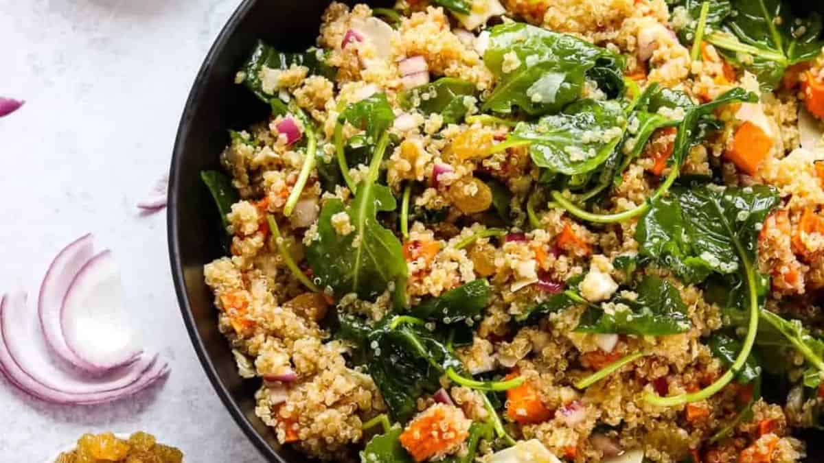 A serving of Sweet Potato & Quinoa Salad.