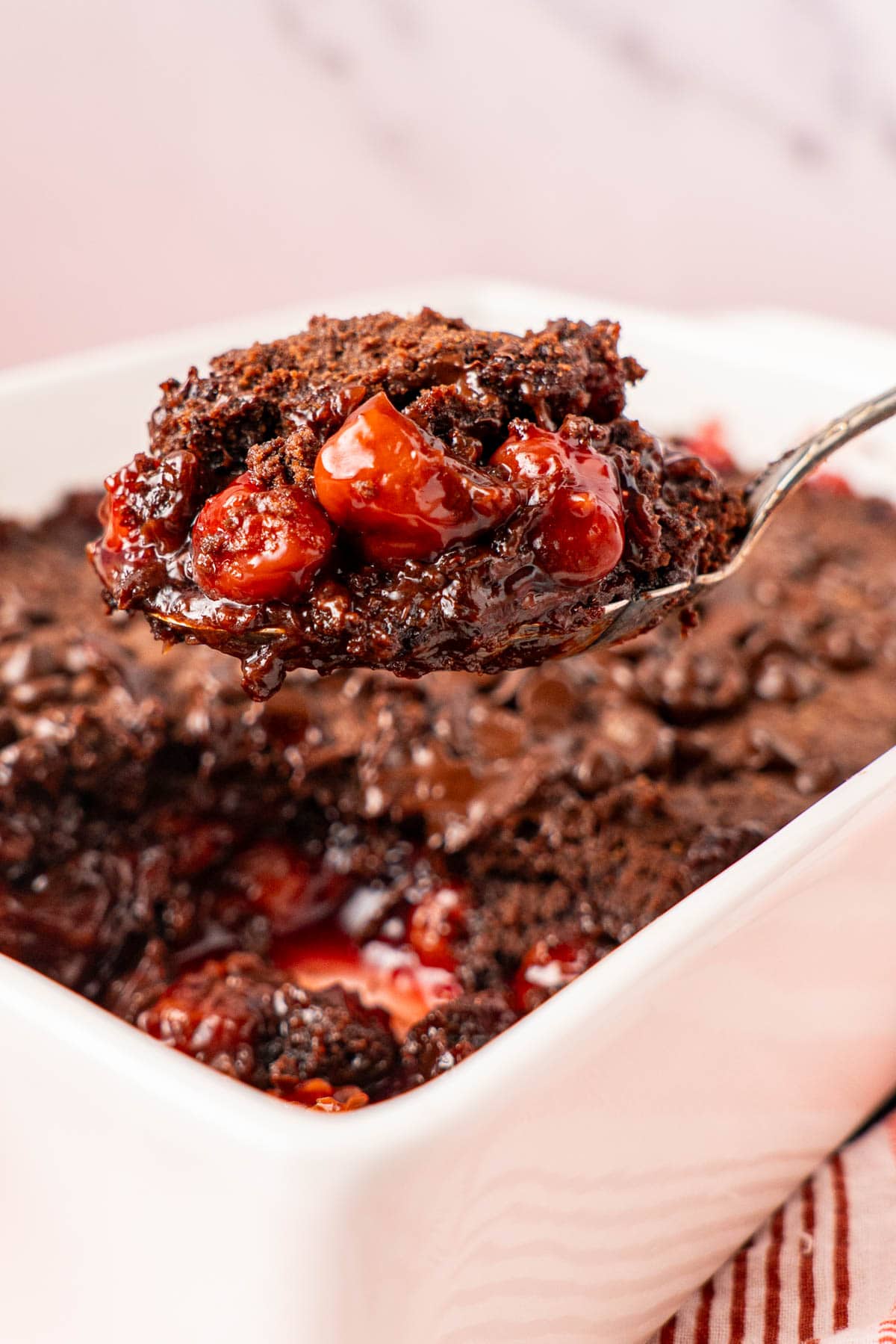 a spoonful of Chocolate Cherry Dump Cake