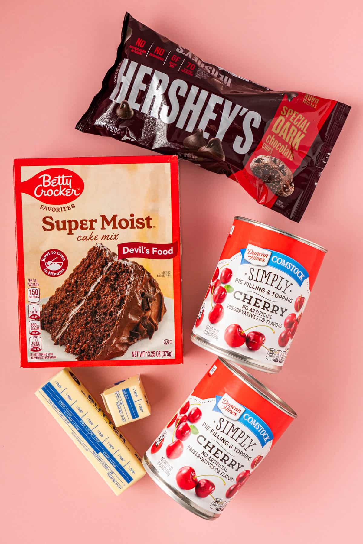 ingredients to make Chocolate Cherry Dump Cake