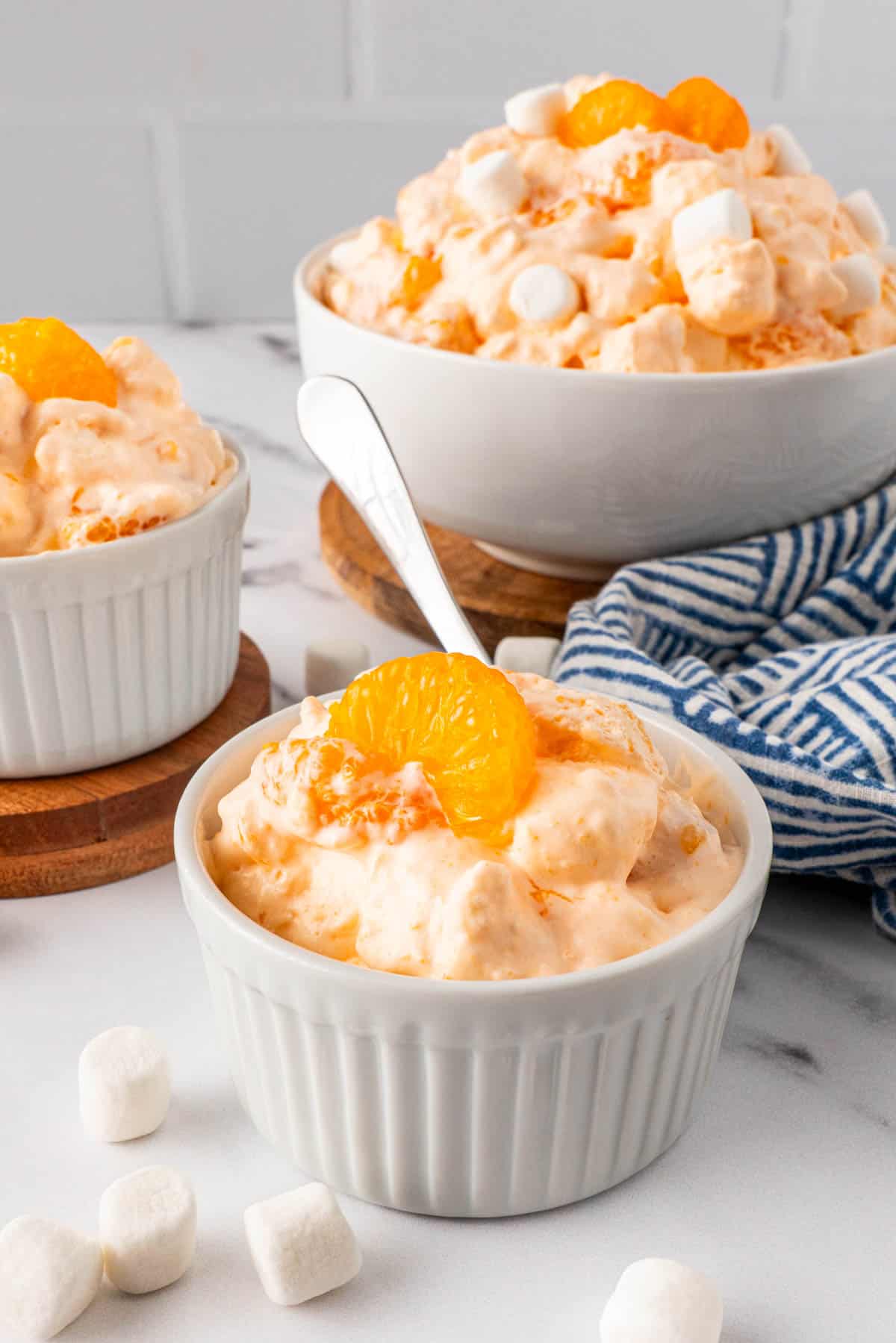 Creamsicle Orange Fluff Jello Salad in a dessert bowl